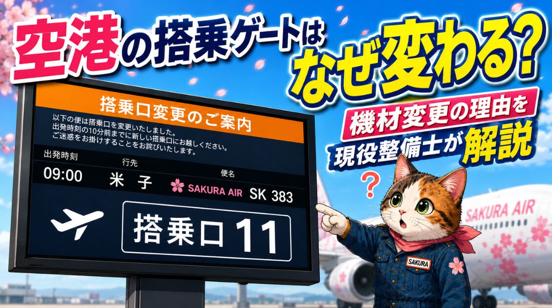 空港の搭乗ゲートが変わる理由を解説するサクラ