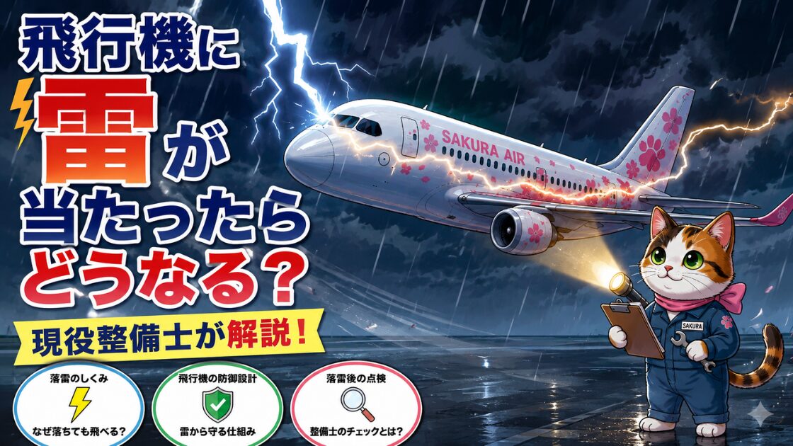 飛行機に雷が当たったときの電気の通り道を見上げるサクラ