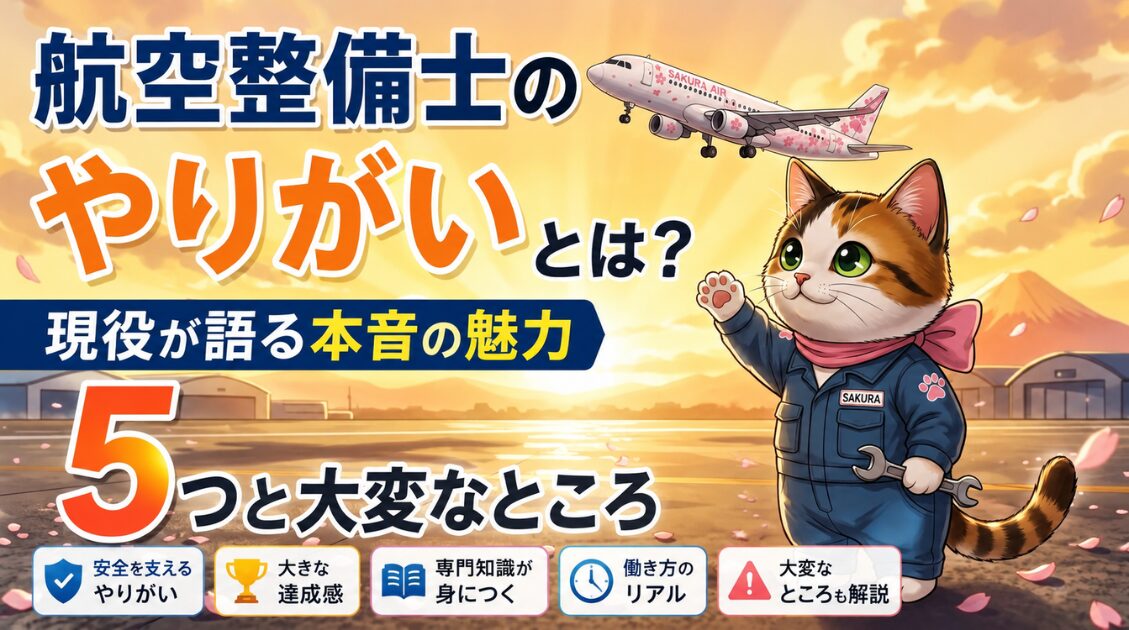 航空整備士のやりがいを語るサクラ（飛び立つ機体を見送る整備士）