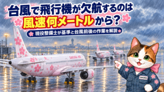 台風で飛行機が欠航するのは風速何メートルから？現役整備士が基準と台風前後の作業を解説